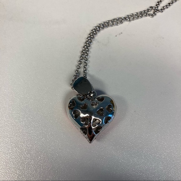 NECKLACE Heart Shaped Faux Ruby & Diamonds Set on a Silver  toned Back - Picture 4 of 5